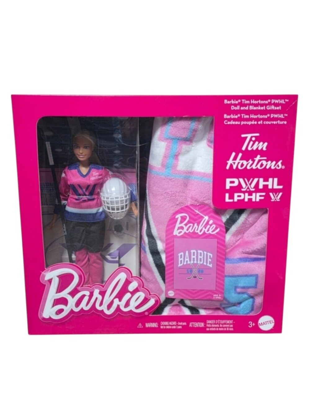 Barbie | Tim Hortons Box Set PWHL Barbie Hockey Player Doll & Blanket Blonde NEW